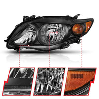 ANZO 2009-2010 Toyota Corolla Crystal Headlight Black Amber - Lights