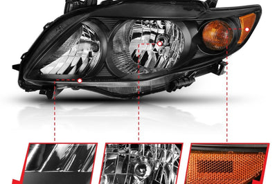 ANZO 2009-2010 Toyota Corolla Crystal Headlight Black Amber - Lights