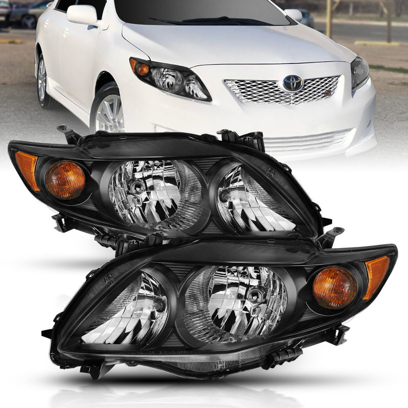 ANZO 2009-2010 Toyota Corolla Crystal Headlight Black Amber - Lights