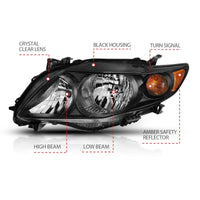 ANZO 2009-2010 Toyota Corolla Crystal Headlight Black Amber - Lights