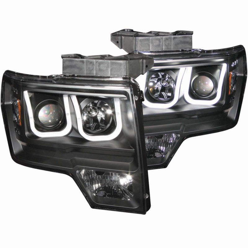 ANZO 2009-2014 Ford F-150 Projector Headlights w/ U-Bar Black - Lights