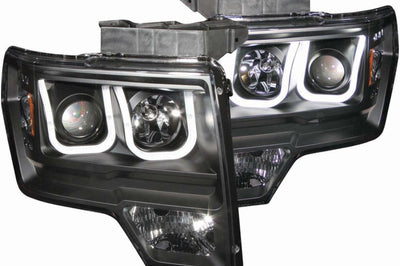 ANZO 2009-2014 Ford F-150 Projector Headlights w/ U-Bar Black - Lights