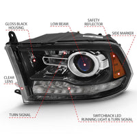 ANZO 2009-2018 Dodge Ram 1500 Projector Plank Style Switchback H.L Halo Black Amber (OE Style) - Lights