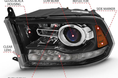ANZO 2009-2018 Dodge Ram 1500 Projector Plank Style Switchback H.L Halo Black Amber (OE Style) - Lights