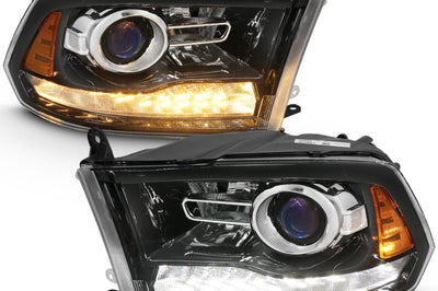 ANZO 2009-2018 Dodge Ram 1500 Projector Plank Style Switchback H.L Halo Black Amber (OE Style) - Lights