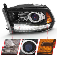 ANZO 2009-2018 Dodge Ram 1500 Projector Plank Style Switchback H.L Halo Black Amber (OE Style) - Lights