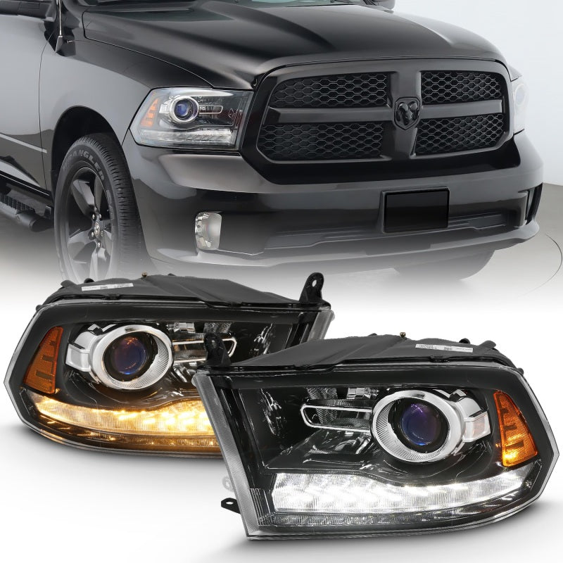 ANZO 2009-2018 Dodge Ram 1500 Projector Plank Style Switchback H.L Halo Black Amber (OE Style) - Lights