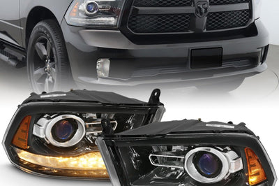 ANZO 2009-2018 Dodge Ram 1500 Projector Plank Style Switchback H.L Halo Black Amber (OE Style) - Lights