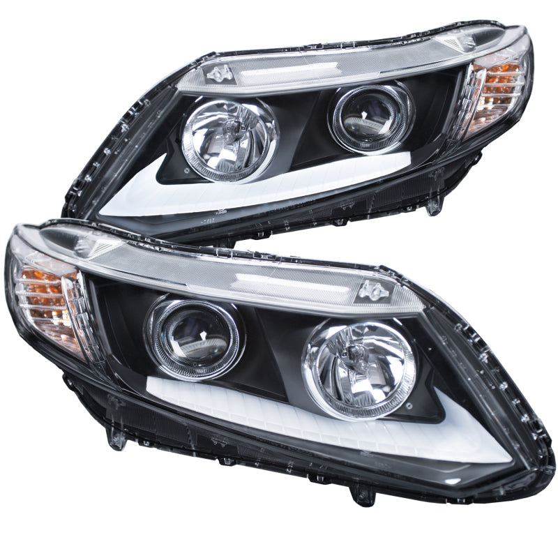 ANZO 2012-2015 Honda Civic Projector Headlights w/ U-Bar Chrome - Lights
