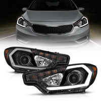 ANZO 2014-2016 Kia Forte Projector Headlights w/ Light Bar Black Housing DRL - Lights
