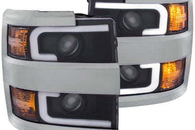ANZO 2015-2016 Chevrolet Silverado Projector Headlights w/ Plank Style Design Black Amber - Lights