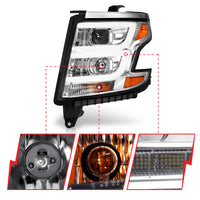 ANZO 2015-2020 Chevy Tahoe Projector Headlights Plank Style Chrome w/DRL - Lights