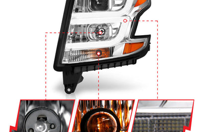 ANZO 2015-2020 Chevy Tahoe Projector Headlights Plank Style Chrome w/DRL - Lights