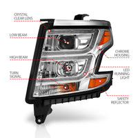 ANZO 2015-2020 Chevy Tahoe Projector Headlights Plank Style Chrome w/DRL - Lights