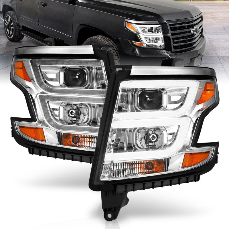ANZO 2015-2020 Chevy Tahoe Projector Headlights Plank Style Chrome w/DRL - Lights