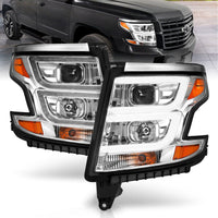 ANZO 2015-2020 Chevy Tahoe Projector Headlights Plank Style Chrome w/DRL - Lights