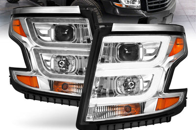 ANZO 2015-2020 Chevy Tahoe Projector Headlights Plank Style Chrome w/DRL - Lights