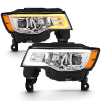ANZO 2017-2018 Jeep Grand Cherokee Projector Headlights w/ Plank Style Switchback - Chrome Amber - Lights