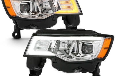 ANZO 2017-2018 Jeep Grand Cherokee Projector Headlights w/ Plank Style Switchback - Chrome Amber - Lights