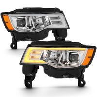 ANZO 2017-2018 Jeep Grand Cherokee Projector Headlights w/ Plank Style Switchback - Chrome Amber - Lights