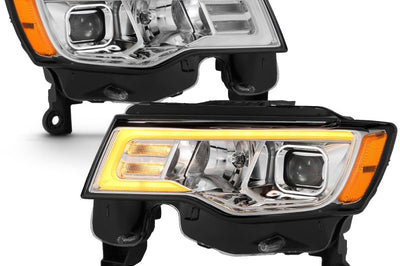 ANZO 2017-2018 Jeep Grand Cherokee Projector Headlights w/ Plank Style Switchback - Chrome Amber - Lights