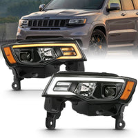 ANZO 2017-2018 Jeep Grand Cherokee Projector Headlights w/ Plank Style Switchback - Chrome Amber - Lights
