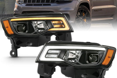 ANZO 2017-2018 Jeep Grand Cherokee Projector Headlights w/ Plank Style Switchback - Chrome Amber - Lights