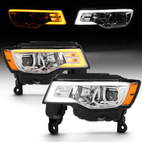 ANZO 2017-2018 Jeep Grand Cherokee Projector Headlights w/ Plank Style Switchback - Chrome Amber - Lights