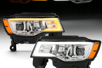 ANZO 2017-2018 Jeep Grand Cherokee Projector Headlights w/ Plank Style Switchback - Chrome Amber - Lights