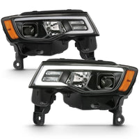 ANZO 2017-2018 Jeep Grand Cherokee Projector Headlights w/ Plank Style Switchback - Chrome Amber - Lights