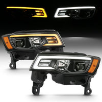 ANZO 2017-2018 Jeep Grand Cherokee Projector Headlights w/ Plank Style Switchback - Chrome Amber - Lights