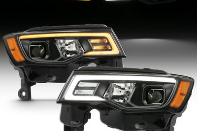 ANZO 2017-2018 Jeep Grand Cherokee Projector Headlights w/ Plank Style Switchback - Chrome Amber - Lights