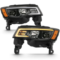 ANZO 2017-2018 Jeep Grand Cherokee Projector Headlights w/ Plank Style Switchback - Chrome Amber - Lights