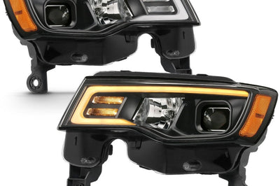 ANZO 2017-2018 Jeep Grand Cherokee Projector Headlights w/ Plank Style Switchback - Chrome Amber - Lights