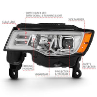 ANZO 2017-2018 Jeep Grand Cherokee Projector Headlights w/ Plank Style Switchback - Chrome Amber - Lights