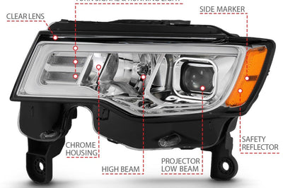 ANZO 2017-2018 Jeep Grand Cherokee Projector Headlights w/ Plank Style Switchback - Chrome Amber - Lights