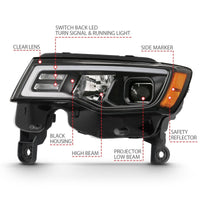 ANZO 2017-2018 Jeep Grand Cherokee Projector Headlights w/ Plank Style Switchback - Chrome Amber - Lights
