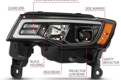 ANZO 2017-2018 Jeep Grand Cherokee Projector Headlights w/ Plank Style Switchback - Chrome Amber - Lights
