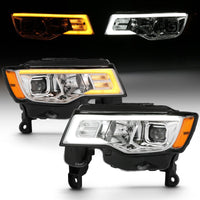 ANZO 2017-2018 Jeep Grand Cherokee Projector Headlights w/ Plank Style Switchback - Chrome Amber - Lights