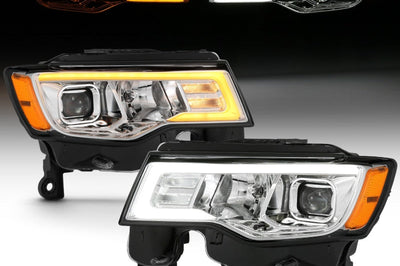 ANZO 2017-2018 Jeep Grand Cherokee Projector Headlights w/ Plank Style Switchback - Chrome Amber - Lights