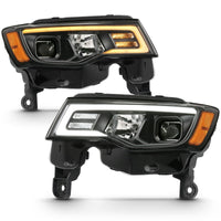 ANZO 2017-2018 Jeep Grand Cherokee Projector Headlights w/ Plank Style Switchback - Chrome Amber - Lights