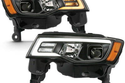 ANZO 2017-2018 Jeep Grand Cherokee Projector Headlights w/ Plank Style Switchback - Chrome Amber - Lights