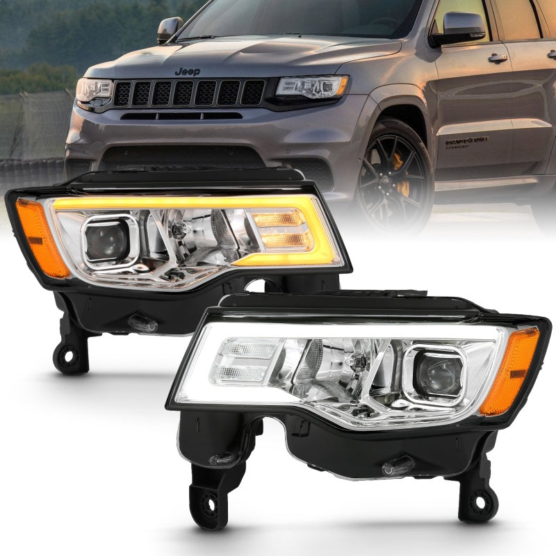 ANZO 2017-2018 Jeep Grand Cherokee Projector Headlights w/ Plank Style Switchback - Chrome Amber - Lights