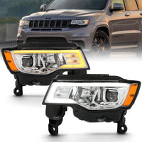 ANZO 2017-2018 Jeep Grand Cherokee Projector Headlights w/ Plank Style Switchback - Chrome Amber - Lights