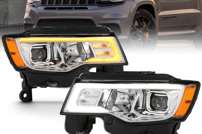 ANZO 2017-2018 Jeep Grand Cherokee Projector Headlights w/ Plank Style Switchback - Chrome Amber - Lights