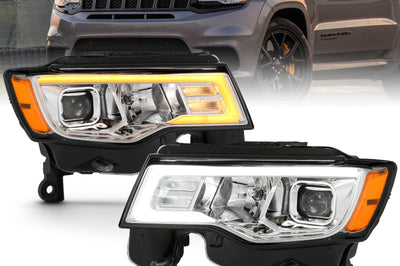 ANZO 2017-2018 Jeep Grand Cherokee Projector Headlights w/ Plank Style Switchback - Chrome Amber - Lights