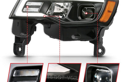 ANZO 2017-2018 Jeep Grand Cherokee Projector Headlights w/ Plank Style Switchback - Chrome Amber - Lights