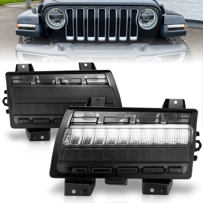 ANZO 2018-2021 Jeep Wrangler LED Side Markers Chrome Housing Smoke Lens w/ Seq. Signal Low Config - Lights