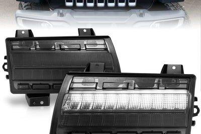 ANZO 2018-2021 Jeep Wrangler LED Side Markers Chrome Housing Smoke Lens w/ Seq. Signal Low Config - Lights