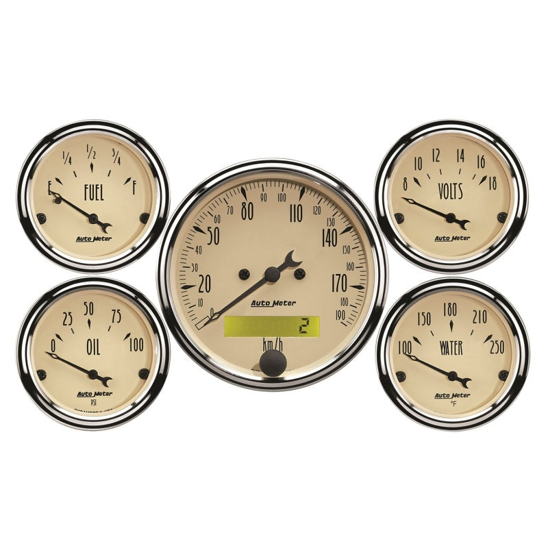 AutoMeter Autometer Antique Beige 5-Gauge Kit 3-1/8in Electrical Speedometer 190KPH - Gauges & Pods